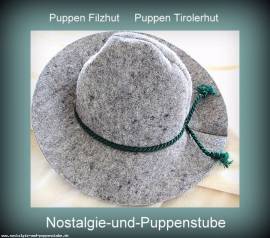 Puppenhut aus grauem Filz Bergsteigermodell fr Puppen mit 32 bis 34 cm Kopfumfang,Nr. 1220 - Bild vergrern 