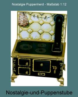 Miniatur Oldtimer Nostalgie Herd aus Blech schwarz-gold  Ma�stab 1:12 - Bild vergr��ern 