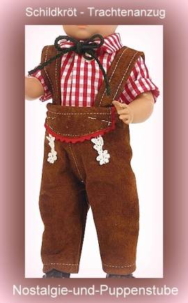 Schildkr�t Puppenkleidung Puppen Trachtenanzug mit kariertem Hemd f�r 25 cm Puppen, Nr. 25551  - Bild vergr��ern 