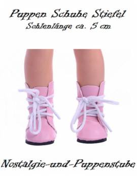 Puppen Schuhe Stiefel Schnrstiefel rosa 5 cm fr 4,5 cm lange Fchen, Nr. 1217 - Bild vergrern 