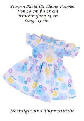 Puppen Kleidung Kleid Sommerkleid hellblau geblmt fr 25cm Puppen 1749 - Bild vergrern 