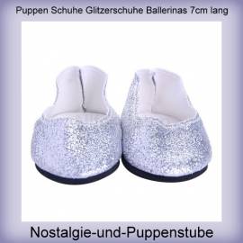 Puppen Schuhe Ballerinas Glitzerschuhe silber Slipper Partyschuhe 7,5 cm lang, Nr. 2217 - Bild vergrern 