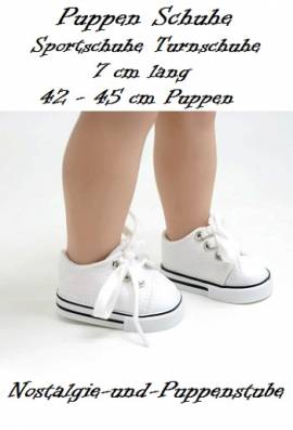 Puppen Turnschuhe Sportschuhe Leinenschuhe wei 7cm lang, Nr.432 - Bild vergrern 
