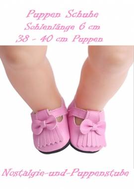 Puppen Sommer Schuhe rosa mit Fransen und Schleife 6 cm lang, Nr. 616 - Bild vergrern 