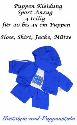 Puppen Kleidung 4-teilig Mtze Shirt Weste Hose blau 40 - 45 cm Puppen, Nr. 7623 - Bild vergrern 