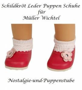 Schildkr�t Puppen Schuhe 6 cm Leder pink f�r M�ller Wichtel Modell Lotta  - Bild vergr��ern 
