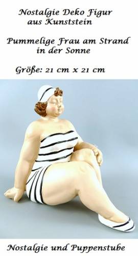Nostalgie Antik Deko Figur pummelige Frau am Strand in der Sonne, Nr. 1150 - Bild vergr��ern 