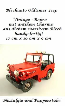 Nostalgie Deko Blech Auto Safari Jeep rot Antik Look Vintage, Nr. 725 - Bild vergr��ern 