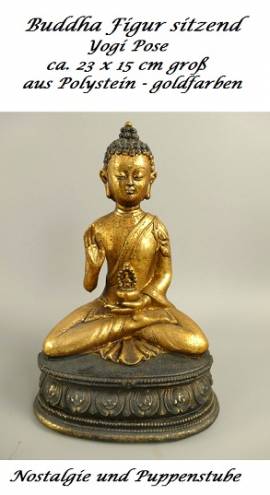 Nostalgie Buddah Figur sitzend Yogi Pose 23 cm hoch Polystein goldfarben, Nr. 750  - Bild vergrern 