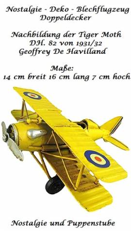 Deko Nostalgie Blechflugzeug Doppeldecker Tiger Moth DH.82, De Havilland, Nr. 775 - Bild vergrern 