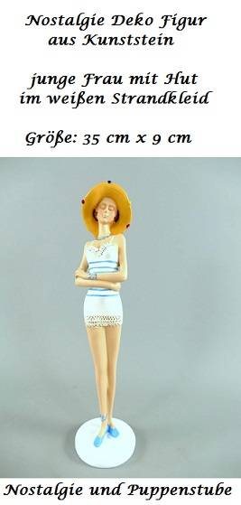 Nostalgie Antik Deko Figur sch�ne Frau mit Hut im Strandkleid, Nr. 979 - Produktbild 