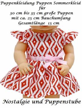 Puppen Kleidung Puppen Kleid rot wei gemustert fr 30 bis 35 cm Puppen, Nr. 229e - Bild vergrern 