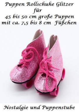 Puppen Schuhe pink Glitzer Rollschuhe Sportschuhe Skates 8 cm lang, Nr. 266c - Bild vergr��ern 