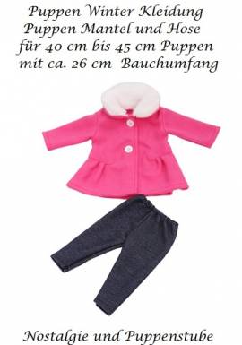 Puppen Kleidung rosa Fleece Wintermantel blaue Hose fr 36 bis 41 cm Puppen, Nr. 359 - Bild vergrern 