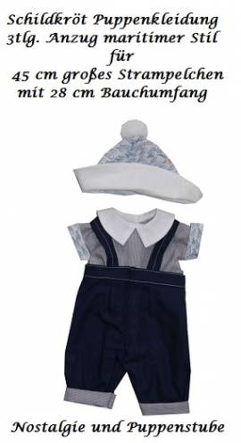 Schildkr�t Puppenkleidung 3tlg Set maritimer Stil f�r ein 45 cm Strampelchen, 19sk 45644 - Bild vergr��ern 