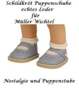 Schildkrt Puppen Schuhe 6,5 cm Leder taubenblau fr Mller Wichtel Modell Rosi, Nr. 894 - Bild vergrern 