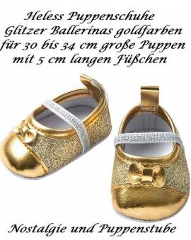 Puppen Schuhe Glitzer Ballerinas goldfarben Heless f�r 30 bis 34 cm Puppen, Nr. 7471 - Bild vergr��ern 