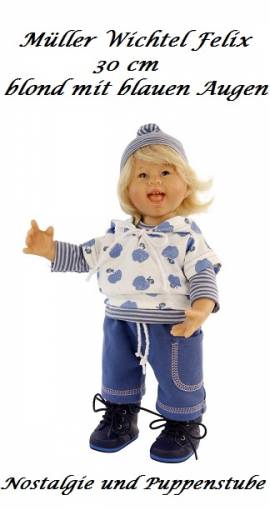 Schildkrt Knstlerpuppen Mller Wichtel Felix blond blaue Augen 30 cm gro, Nr. 42530942 - Bild vergrern 