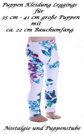 Puppen Leggings Leggins Hose Kleidung weiss blau gemustert fr 40 cm Puppen, Nr. 155 - Bild vergrern 