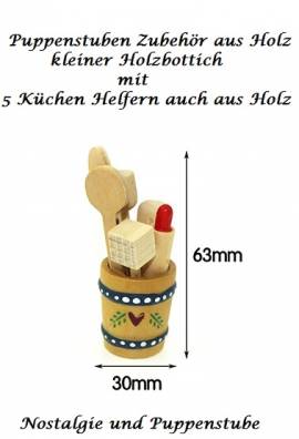 Puppenstuben Zubehr aus Holz, Miniatur Bottich mit 5 Kchen Utensilien, Nr. 198 - Bild vergrern 