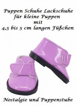 Puppen Schuhe Lackschuhe flieder 5 cm lang fr kleine Puppen von 30 bis 36 cm, Nr.1219 - Bild vergrern 