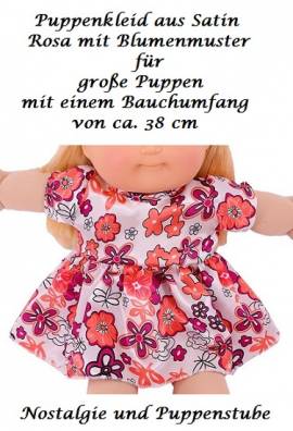 Puppen Kleid aus Satin mit Blumenmuster fr groe Puppen oder Teddybren, Nr. 1274 - Bild vergrern 
