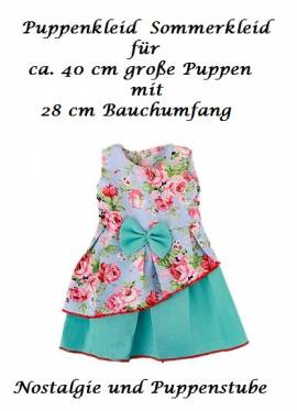 Puppen Kleidung trkisfarbenes Sommerkleid Blumenmuster fr ca. 40 cm Puppen, Nr. 1740 - Bild vergrern 