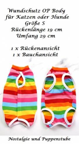 Wundschutz Body bunt gestreift f�r Katzen bei Verletzung oder OP 19 cm R�ckenl�nge S, Nr. 2113 - Bild vergr��ern 
