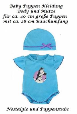 Puppen Kleidung f�r Babypuppen Body blau mit Fl�gel�rmelchen und eine M�tze, Nr. 265 - Bild vergr��ern 