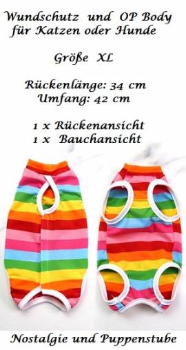 Wundschutz Body bunt gestreift fr Katzen bei Verletzung oder OP 34 cm Rckenlnge XL, Nr. 2680 - Bild vergrern 