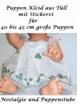 Puppen Kleid Tll wei mit grner Stickerei fr 40 bis 45 cm Babypuppen, Nr. 372 - Bild vergrern 