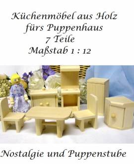 K�chenm�bel Set aus Holz 7-teilig f�rs Puppenhaus Ma�stab 1 : 12, Nr. 720 - Bild vergr��ern 