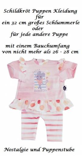 Schildkr�t Puppen Kleidung 2teiliges Set in Rosat�nen f�rs Schlummerle 32 cm, Nr. 32182 - Bild vergr��ern 
