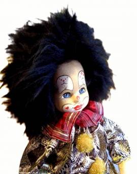 Deko Clownfigur Vintage Sammler Clown Puppe ca 45 cm gro� schwarzes Haar,, Nr.163 - Bild vergr��ern 