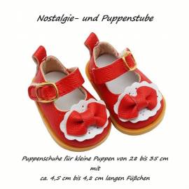 Puppen Schuhe rot mit Schleife 5 cm lang f�r Puppen von 30 bis 33 cm, Nr .2311 - Bild vergr��ern 