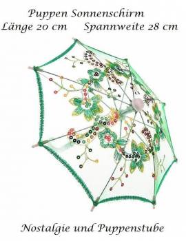 Puppen Sonnenschirm Stockschirm Schirm gr�n mit Pailletten 1021 - Bild vergr��ern 