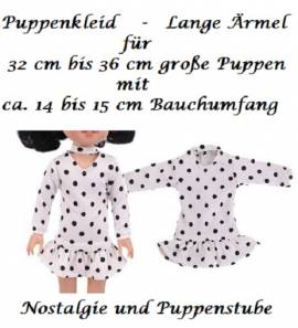 Puppen Kleid wei mit schwarzen Tupfen fr schmale 32 - 36 cm Puppen, Nr. 1500 - Bild vergrern 