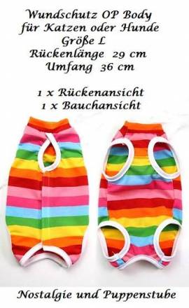Wundschutz Body bunt gestreift f�r Katzen bei Verletzung oder OP 29 cm R�ckenl�nge L, Nr. 237 - Bild vergr��ern 