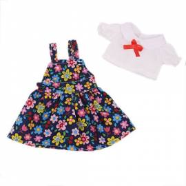  Puppenkleidung 2teilig Trgerkleid Blumenmuster mit Bluse fr 36 bis 41 cm Puppen, Nr. 255 - Bild vergrern 