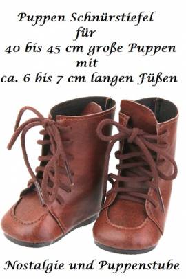 Puppen Schuhe Schnr Stiefel braun 6,5 cm Sohlenlnge, Nr. 285 - Bild vergrern 