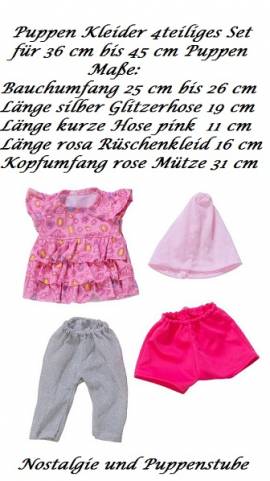 Puppen Kleidung 4tlg Set rosa Stufenkleid mit Glitzer Leggings fr 40 cm Puppen, Nr. 394 - Bild vergrern 