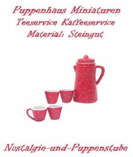 Puppenhaus Miniaturen Deko Steingut Teeservice Kaffeeservice rot 8069 - Bild vergrern 