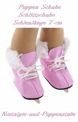 Puppen Schuhe Schlittschuhe rosa Sportschuhe Eislaufen 7 cm lang, Nr. 8211 - Bild vergrern 