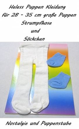 Puppen Strumpfhose wei mit Sckchen blau fr 28 - 35 cm Puppen Heless, Nr.353 - Bild vergrern 