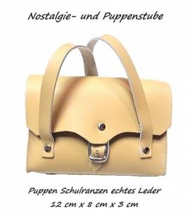 Puppenzubehr Puppen Schulranzen aus echtem Leder naturfarben 12 x 8 x 3 cm, Nr.109 - Bild vergrern 