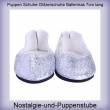 Puppen Schuhe Ballerinas Glitzerschuhe silber Slipper Partyschuhe 7,5 cm lang, Nr. 2217