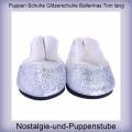 Puppen Schuhe Ballerinas Glitzerschuhe silber Slipper Partyschuhe 7,5 cm lang, Nr. 2217