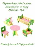 Puppenhaus Zubeh&ouml;r M&ouml;bel Miniaturen Holz Kinder Baby Zimmer 5-tlg. 7486