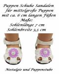 Puppen Schuhe Sandalen Sommerschuhe silber weiß 6,5 cm lang, Nr. 179