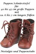 Puppen Schuhe Schnür Stiefel braun 6,5 cm Sohlenlänge, Nr. 285